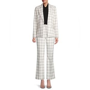 Elie Tahari White Knit Jacquard Plaid Bootleg Trousers